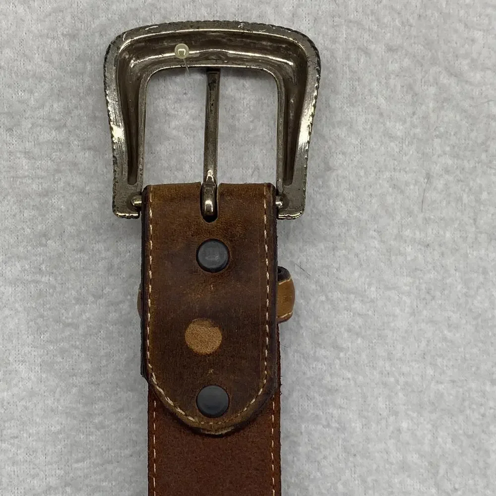 TONY LAMA Belt Mens 44 Western Leather Chrome Buckle Brown Made in USA